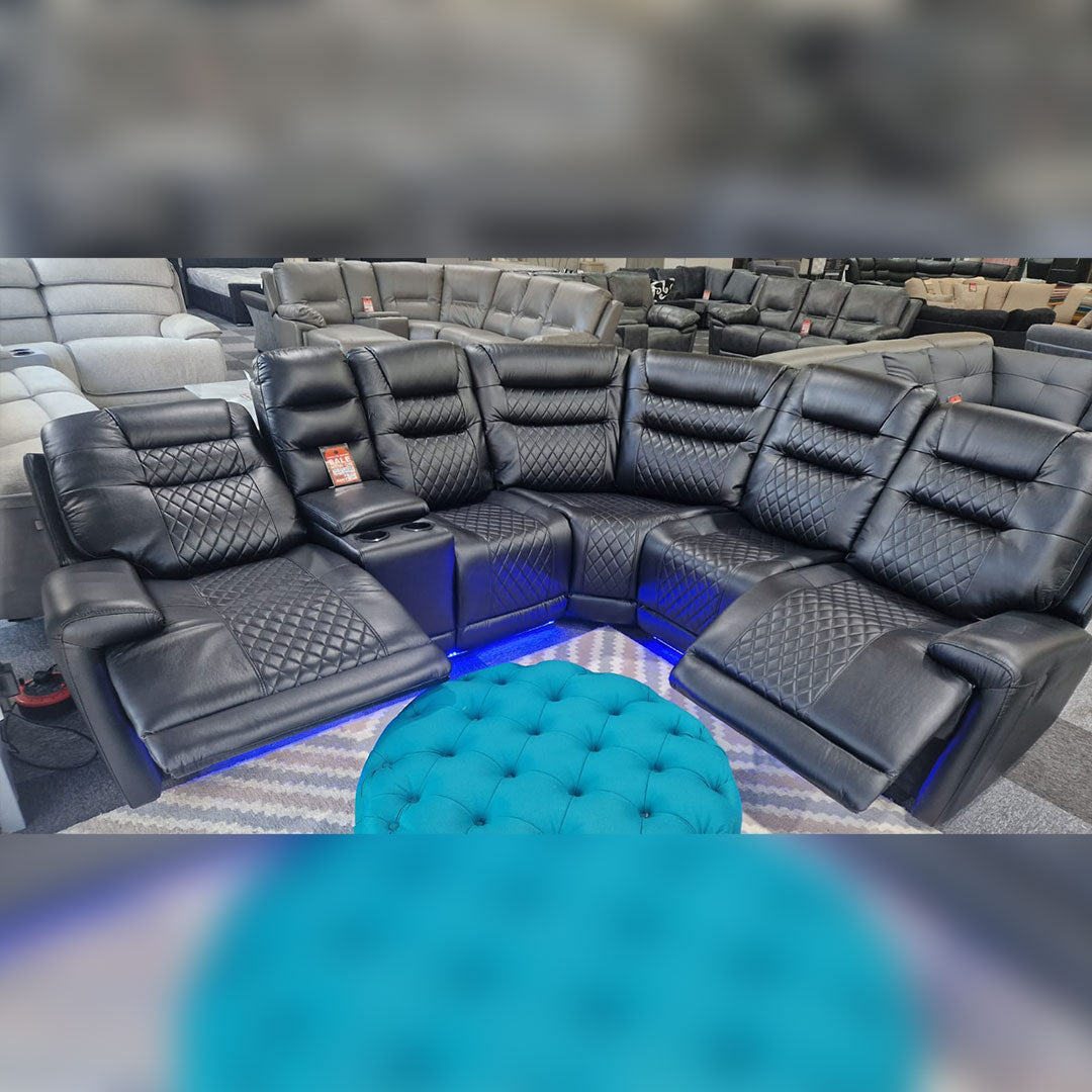 Halifax Leather Electric Recliner Corner Sofa(Black,Grey,Beige)-USB Ports/LED LIGHTS/CUP HOLDERS