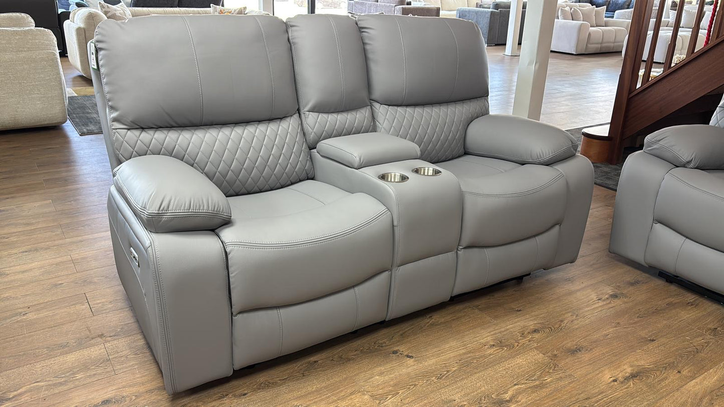 Pentagon Electric Recliner 3 and 2 Seat Sofa Bundle Deal (Available in Leather Grey or Black)