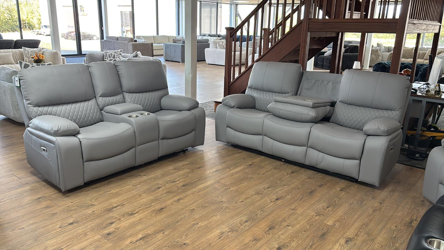 Pentagon 2 Seat Electric Recliner Sofa (Available in Leather Grey or Black)