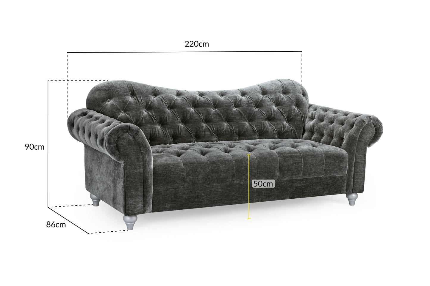 Calatrava 3 Seat Sofa in Velvet Charcoal