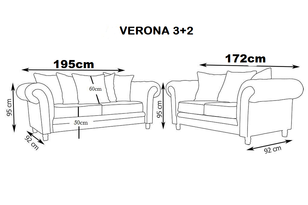 Verona 2 Seater Scatter Back Sofa Set Stylish & Comfortable Living Room Sofas