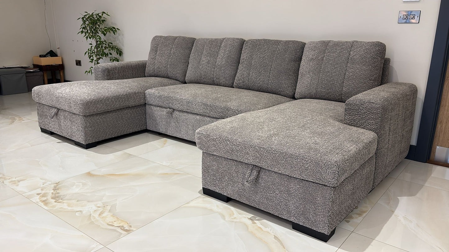 Vareena U-Shape Sofa Bed with Storage (Available in Chenille Light Grey, Dark Grey, Blue, Beige or Green)
