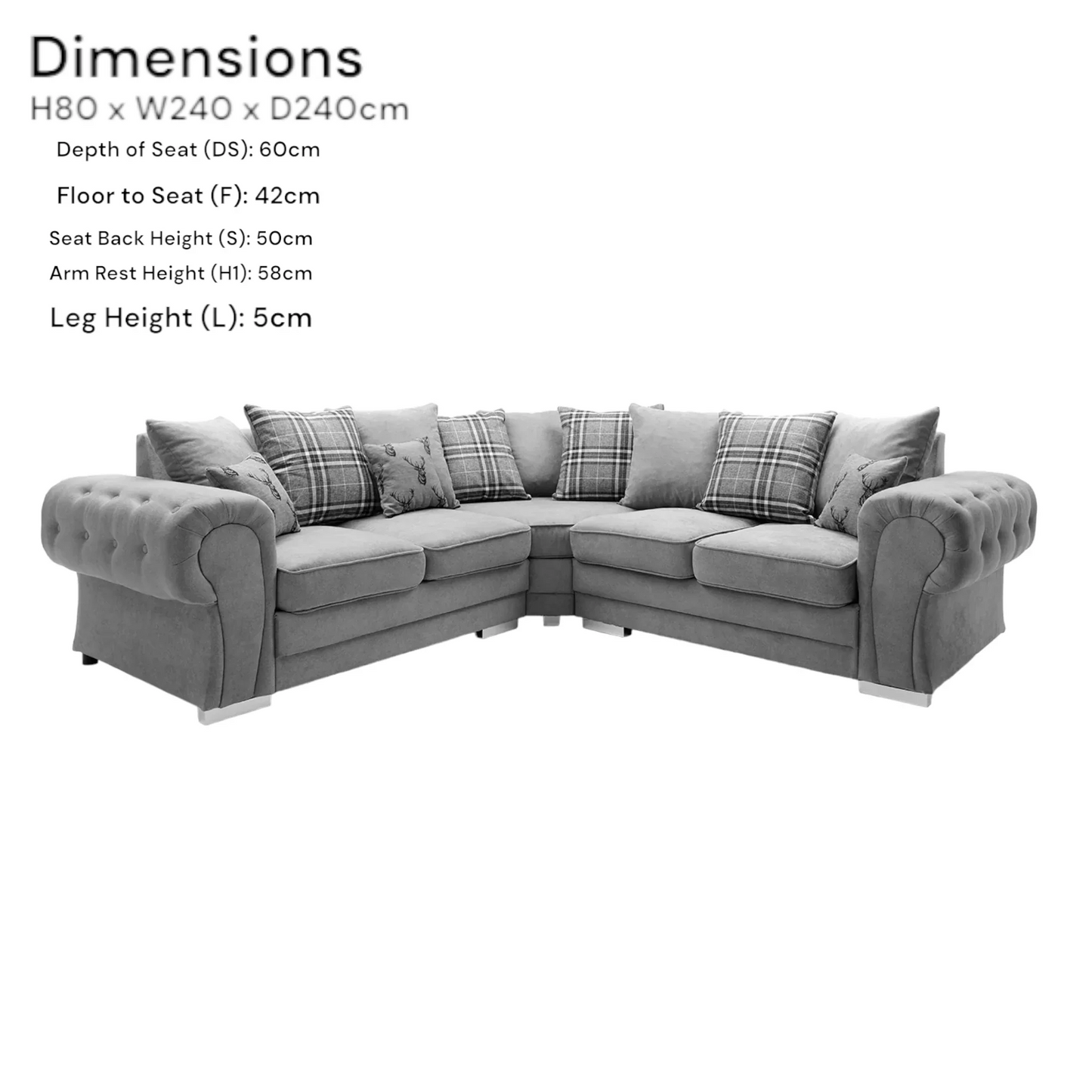 Modern Verona Chester Fields 5 Seater Luxurious Fabric Sofa