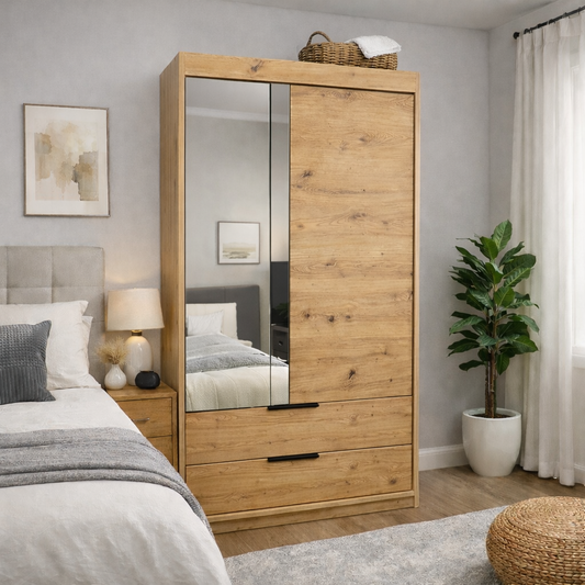 103cm Missouri Door Wardrobe with Drawers (Available in Artisan Oak or White)