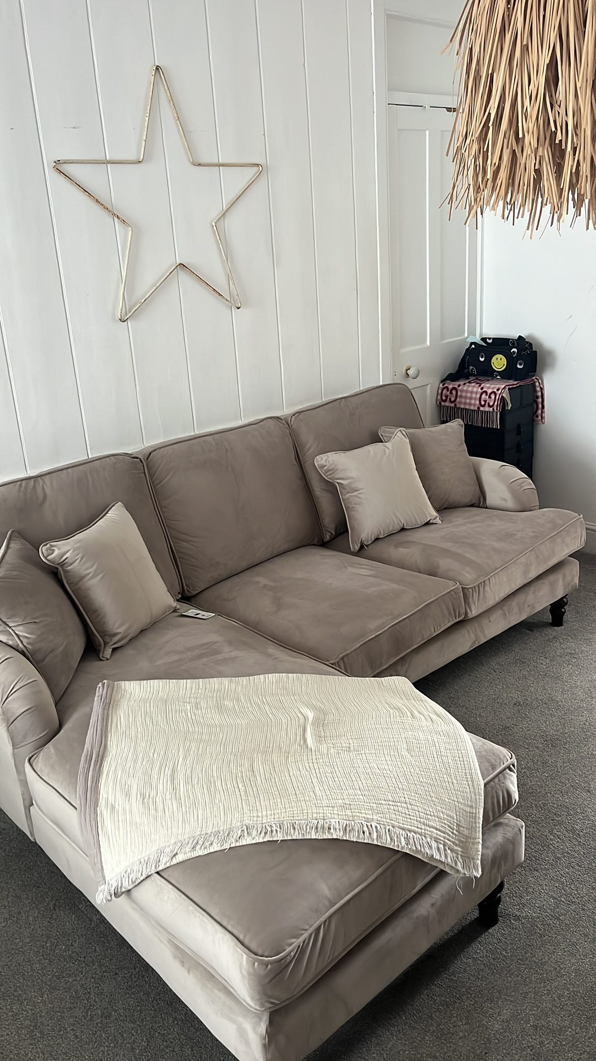 Rupert Chaise Corner Sofa in Plush Velvet Beige