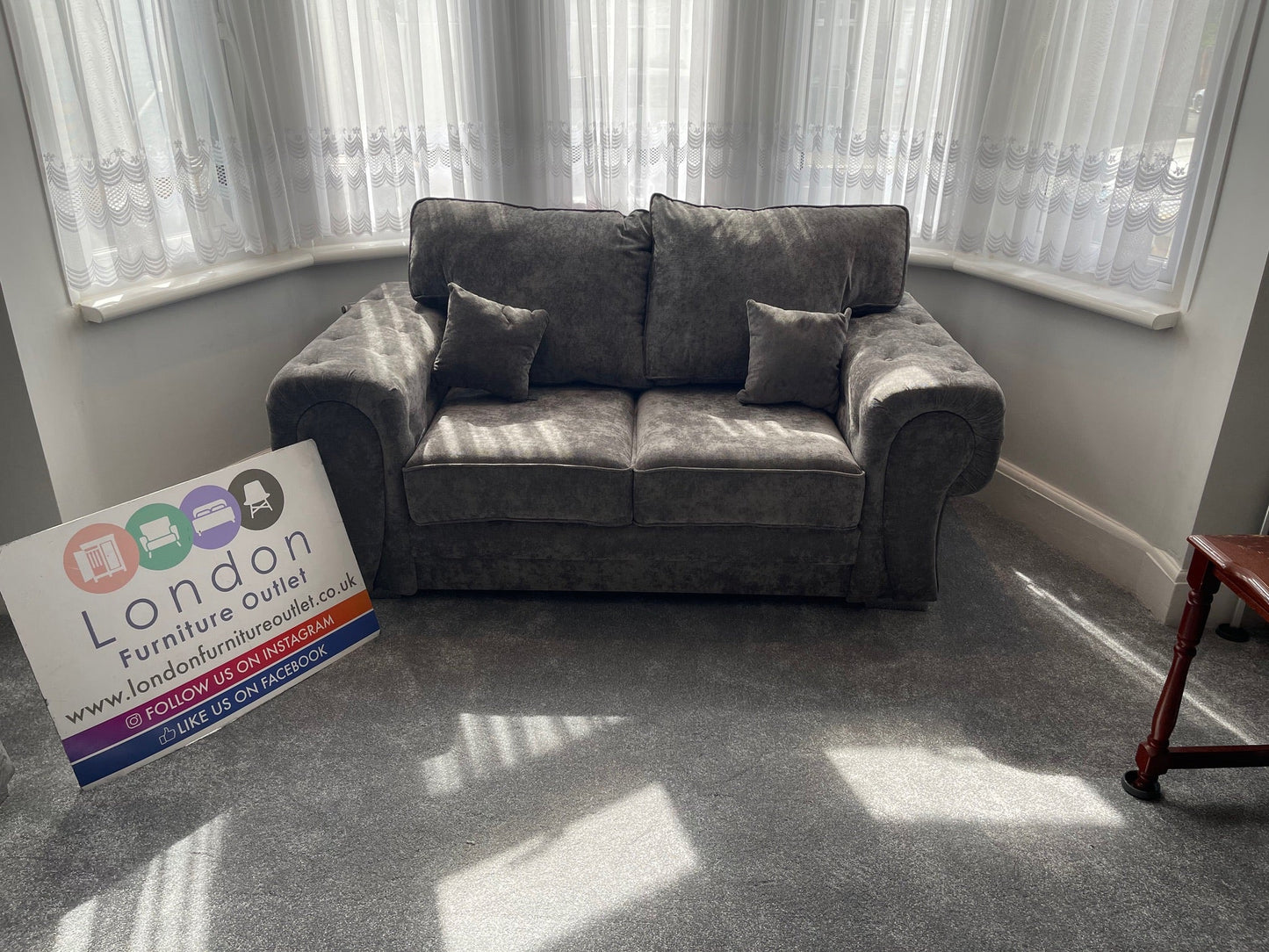 Charlotte 2 Seat Full Back Sofa (Available in Chenille Grey or Black)