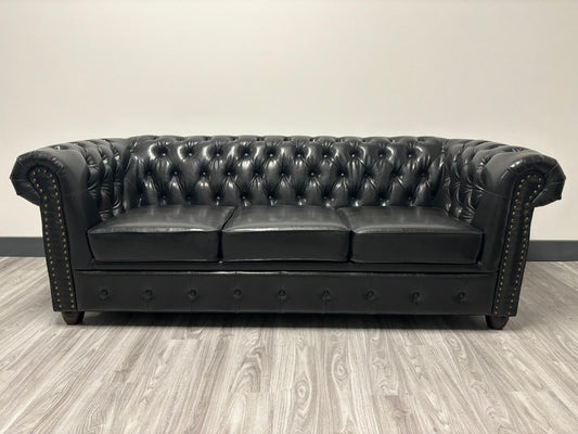 Hampton 3 Seat Chesterfield Leather Sofa (Available in Black Leather, Antique Brown Leather or Oxblood Red Leather)