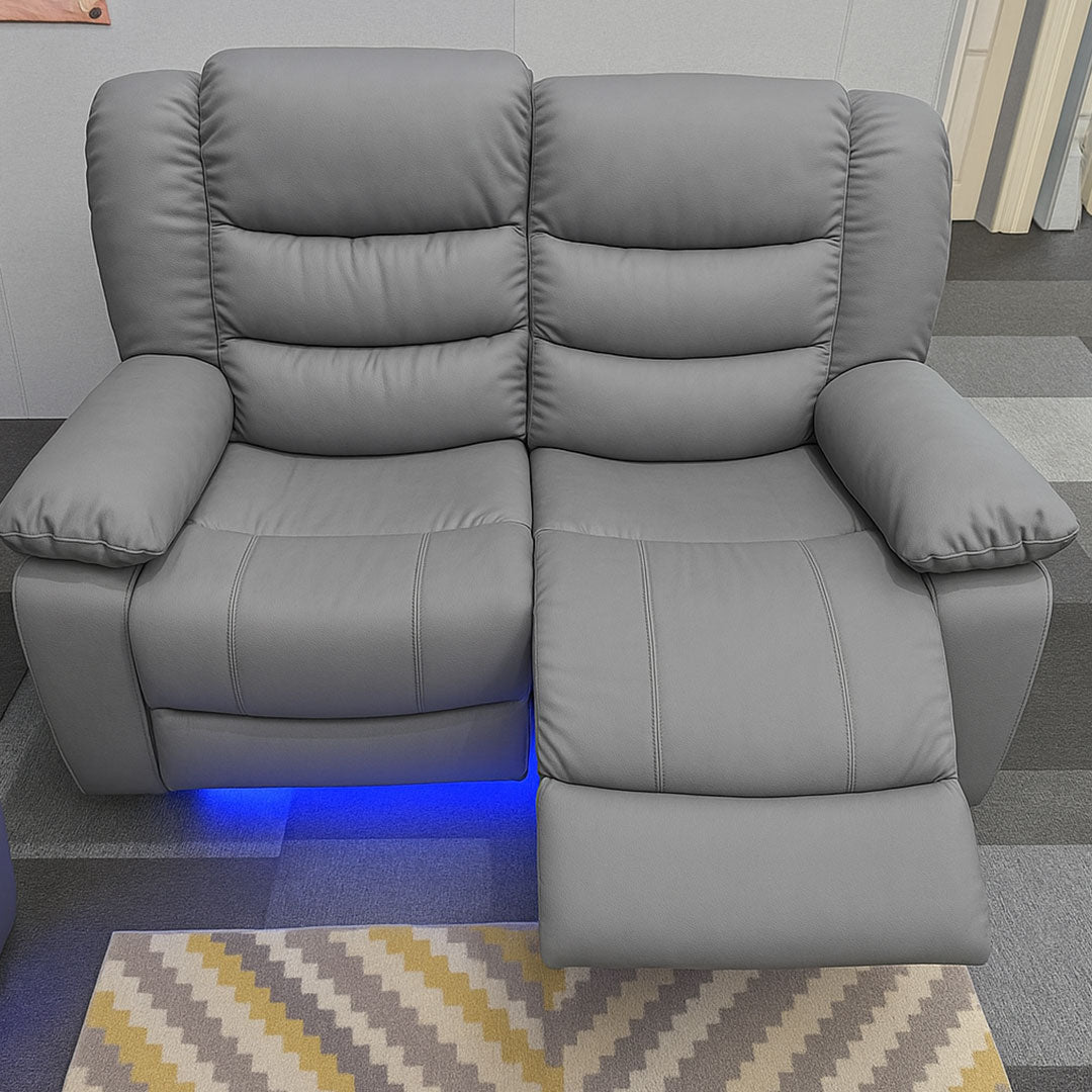 Roma Leather Electric Recliner Sofa with Cupholders - 3+2 Seater Sofa - Black , Grey(3+2 Seater)