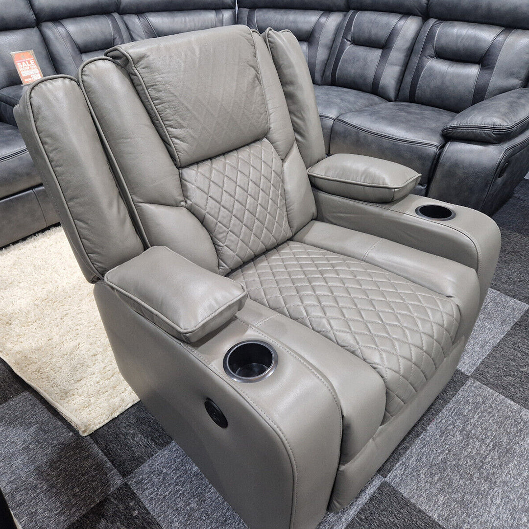 Orlando Electric Recliners 3+2 Seater Leather Sofa (Black, Grey) /LED LIGHTS/WIRELESS CHARGER