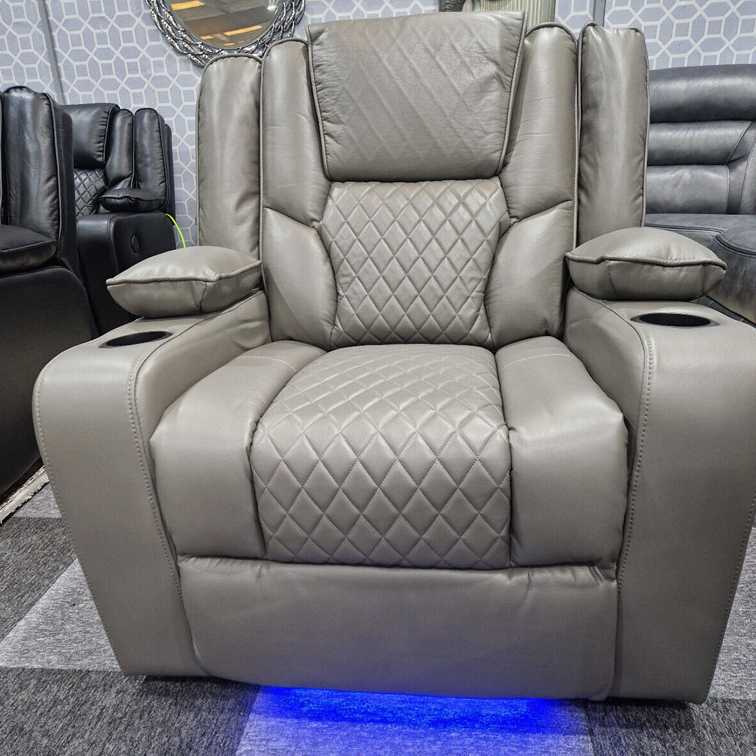 Orlando Electric Recliners 3+2 Seater Leather Sofa (Black, Grey) /LED LIGHTS/WIRELESS CHARGER
