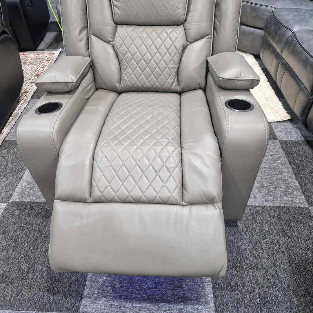 Orlando Electric Recliners 3+2 Seater Leather Sofa (Black, Grey) /LED LIGHTS/WIRELESS CHARGER