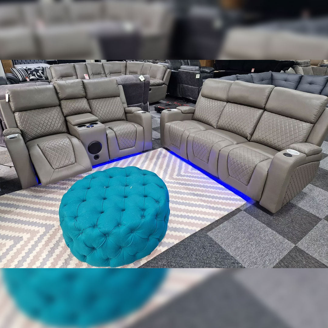 Florida Music Electric Recliners 3+2 Seater Leather Sofa (Black, Grey) Blutooth Speakers/LED LIGHTS/USB CHARGER
