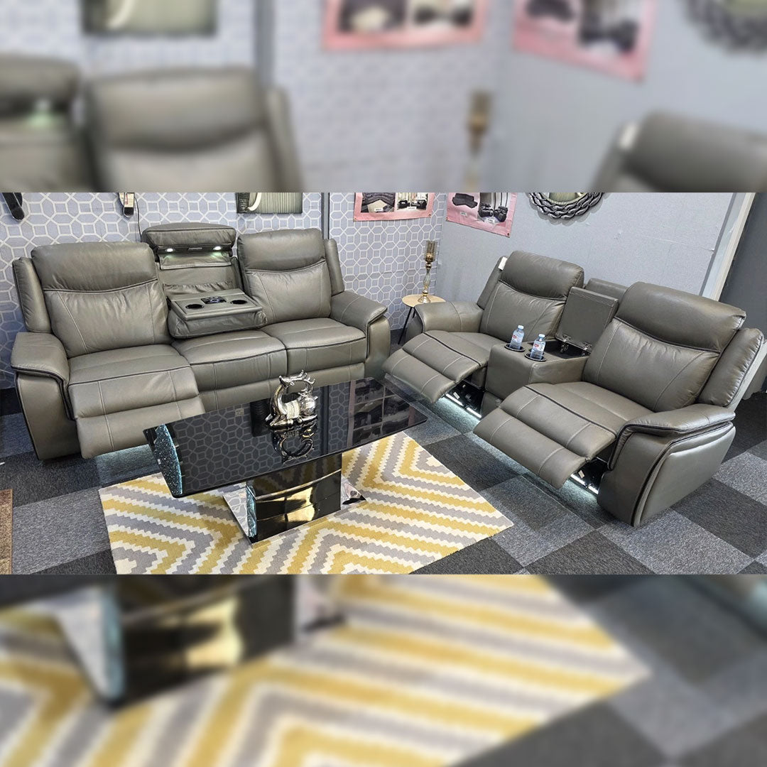 Parada Leather Electric Recliner Sofa 3+2 Seater Cooling-Cup Holders /Bluetooth/USB/C-Type/Led