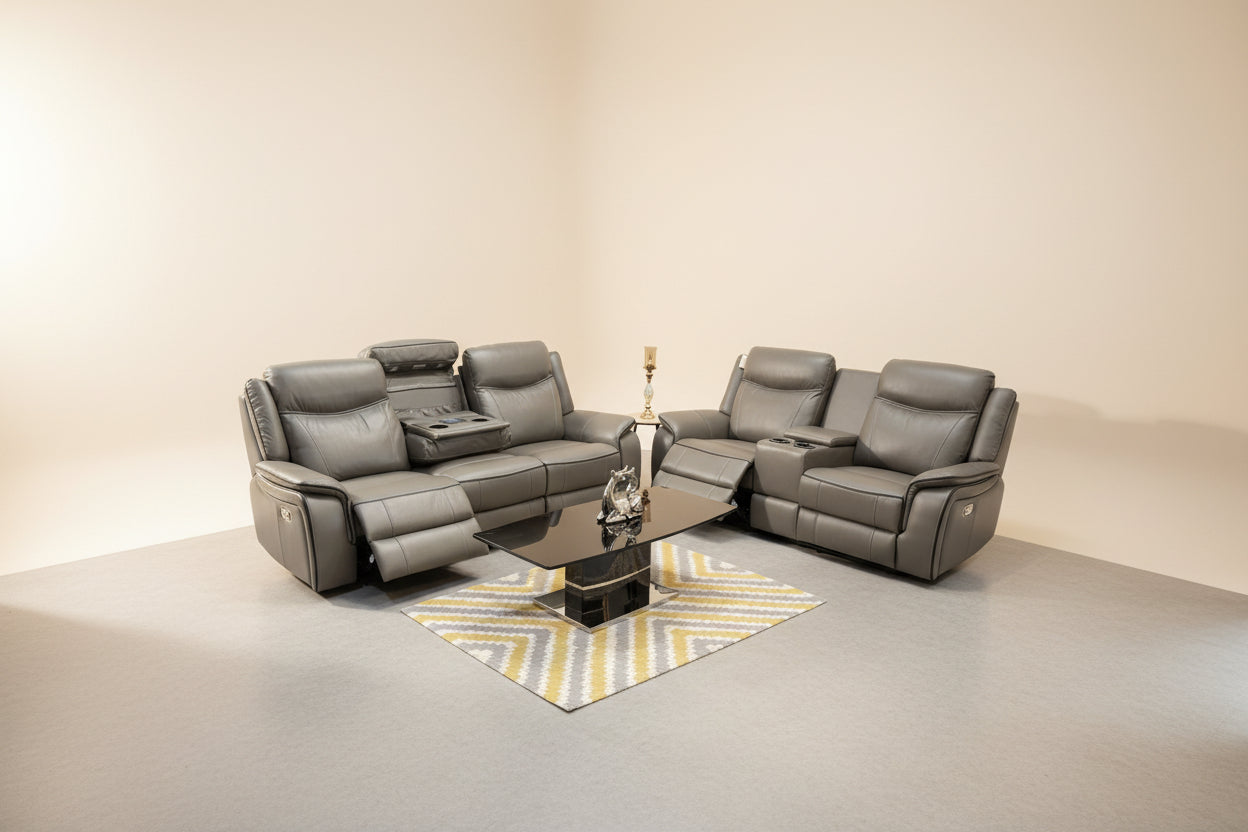 Parada Leather Electric Recliner Sofa 3+2 Seater-Bluetooth/USB/C-Type/Led/Cooling-Heating Cup Holders
