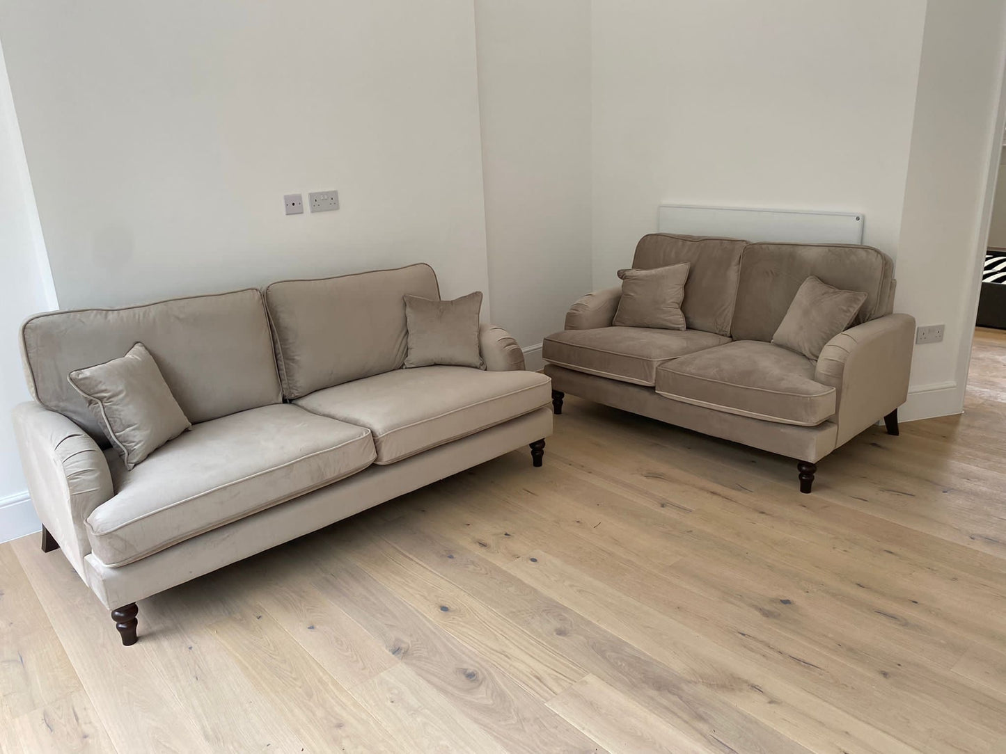 Rupert 3 and 2 Seat Sofa Bundle Deal in Plush Velvet Beige