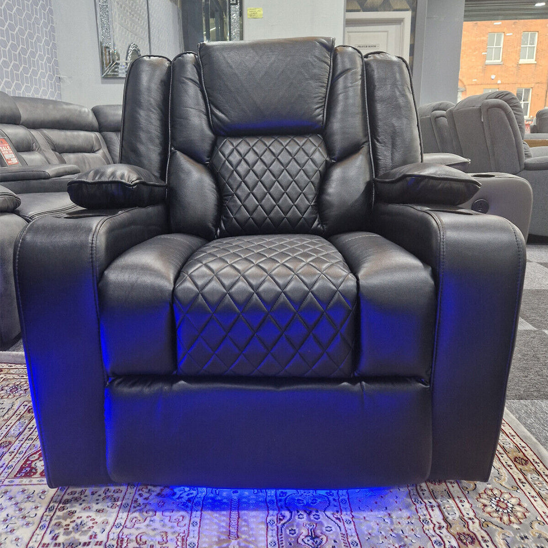 Orlando Electric Recliners 3+2 Seater Leather Sofa (Black, Grey) /LED LIGHTS/WIRELESS CHARGER
