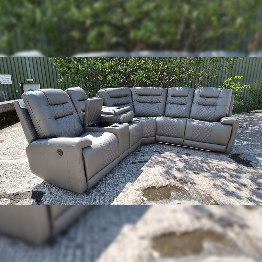 Halifax Leather Electric Recliner Corner Sofa(Black,Grey,Beige)-USB Ports/LED LIGHTS/CUP HOLDERS