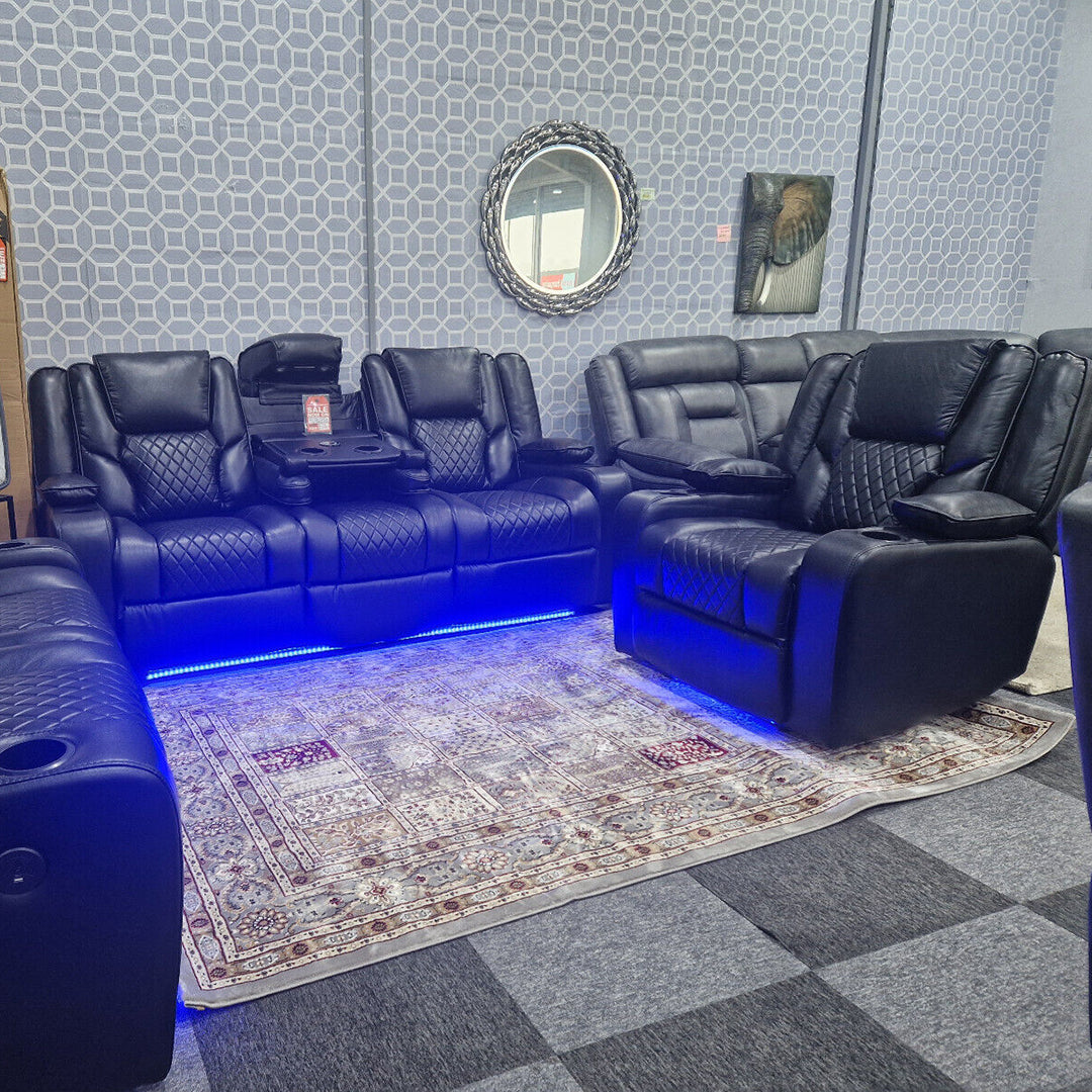 Orlando Electric Recliners 3+2 Seater Leather Sofa (Black, Grey) /LED LIGHTS/WIRELESS CHARGER