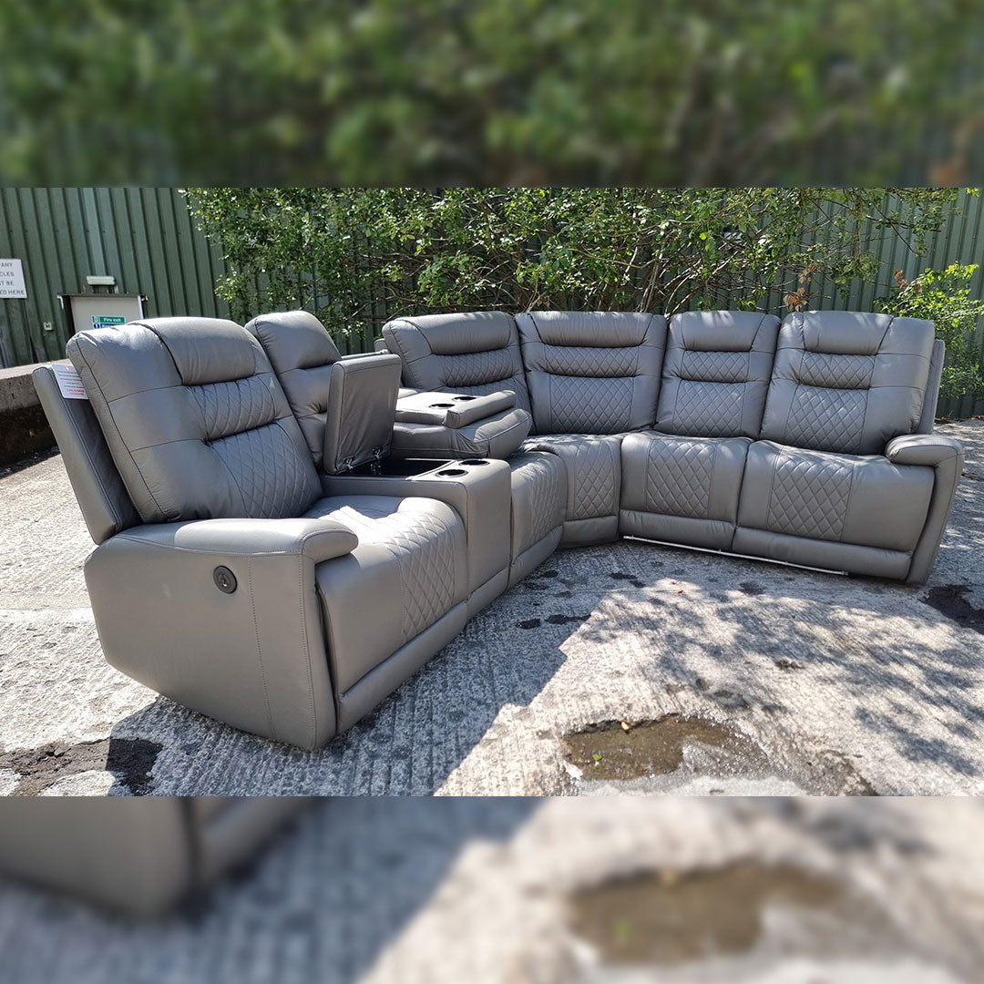 Halifax Leather Electric Recliner Corner Sofa(Black,Grey,Beige)-USB Ports/LED LIGHTS/CUP HOLDERS