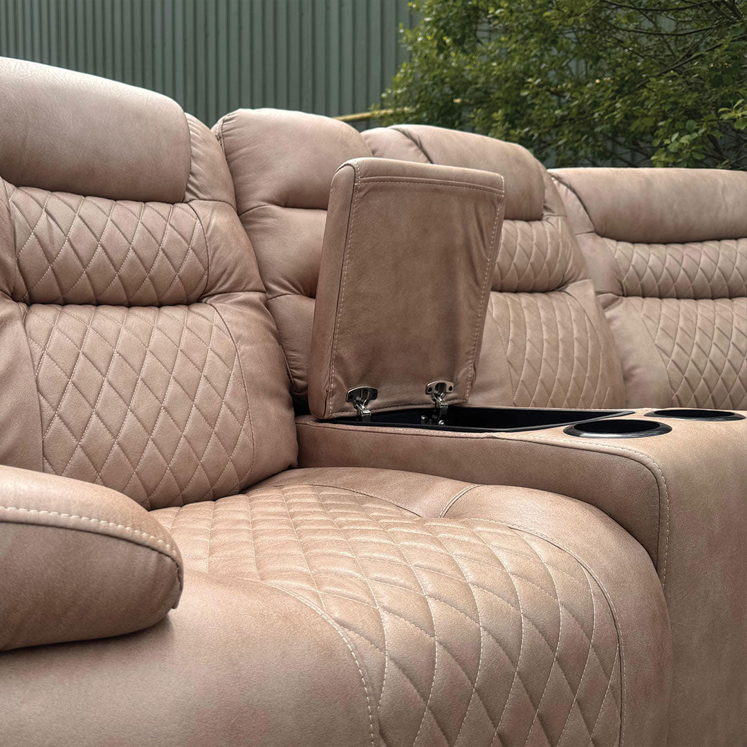 Halifax Leather Electric Recliner Corner Sofa(Black,Grey,Beige)-USB Ports/LED LIGHTS/CUP HOLDERS