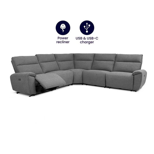 MNS Aussie Express Fabric Recliner Corner Sofa 2 Corner 2 Power Recliner