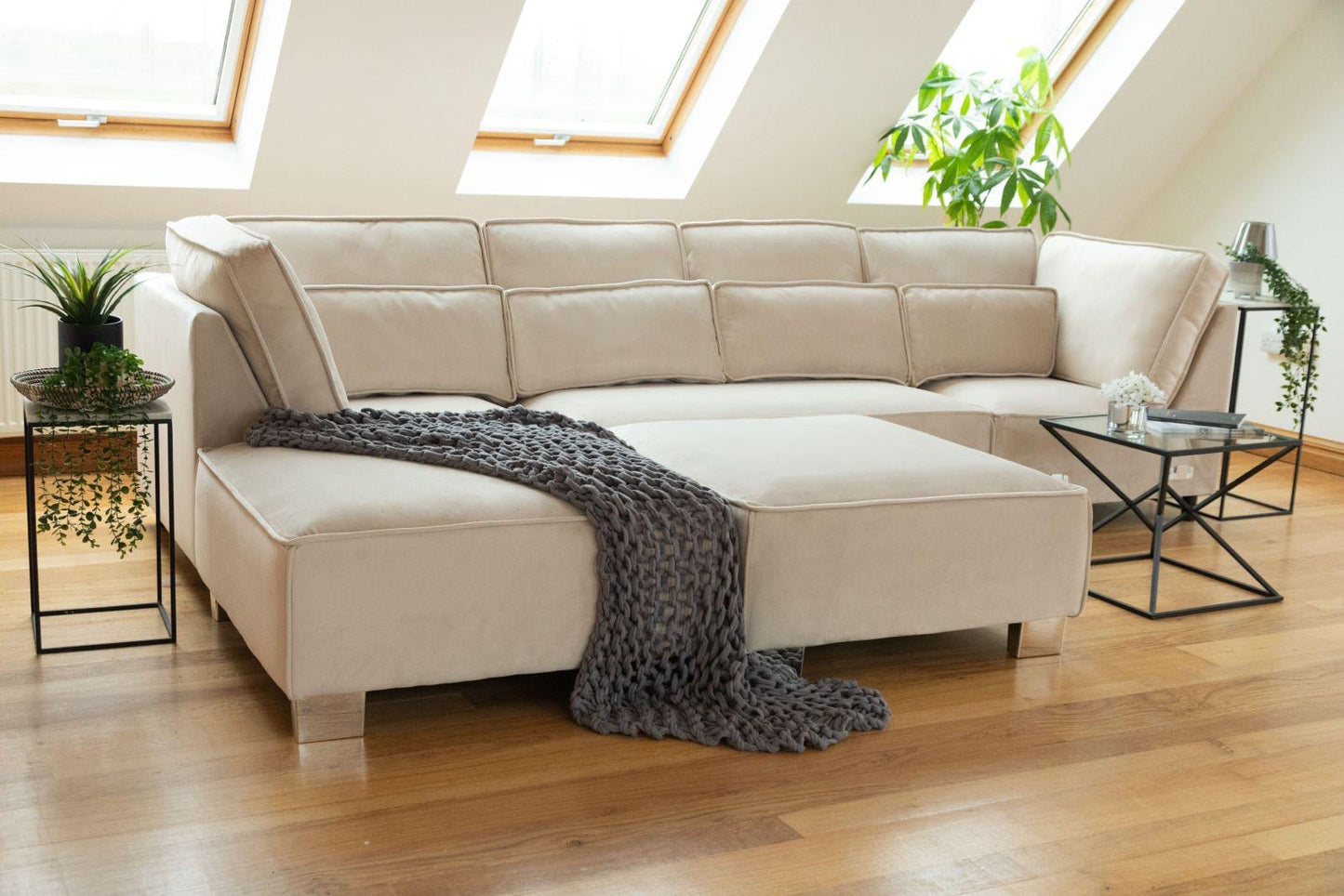 Belgravia U-Shape Sofa (Available in Plush Velvet Black, Cream or Grey)