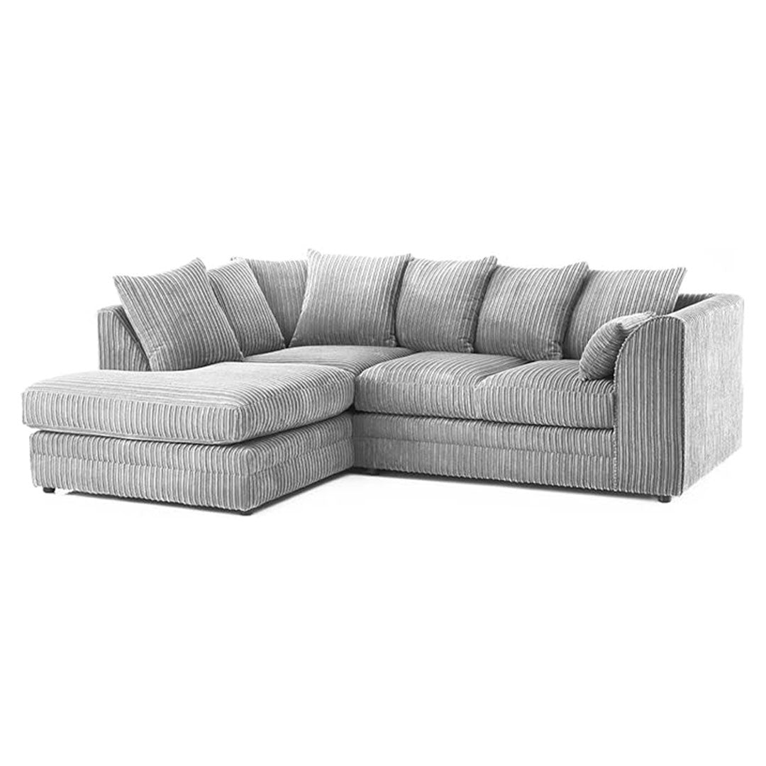 MNS Luxor Fabric Corner Sofa Silver | Soft Jumbo Cord 3-4 Seater Corner Sofa