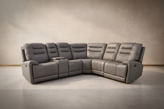 MNS Halifax Leather Electric Recliner Corner Sofa(Black,Grey,Beige)-USB Ports/LED LIGHTS/CUP HOLDERS