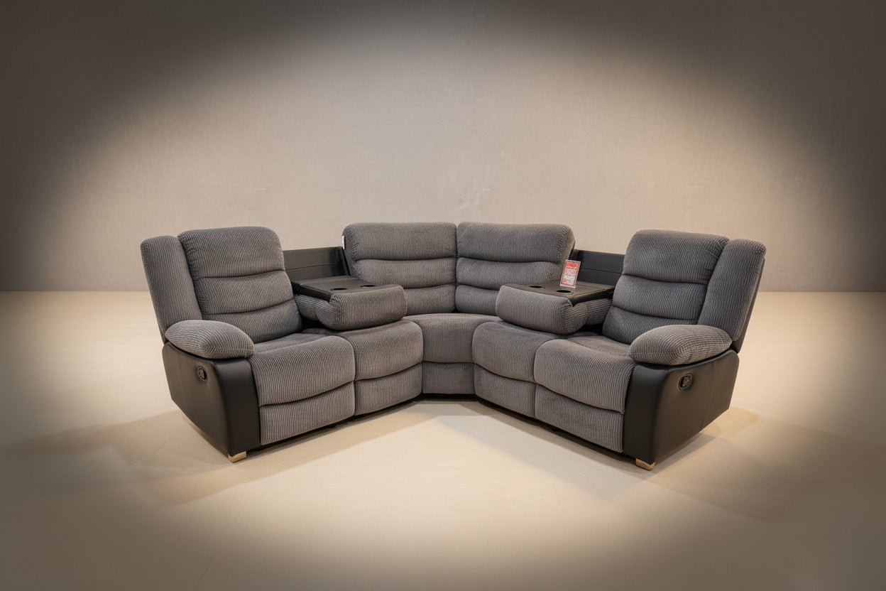 Rio Cord Fabric Recliner Corner Sofa Grey