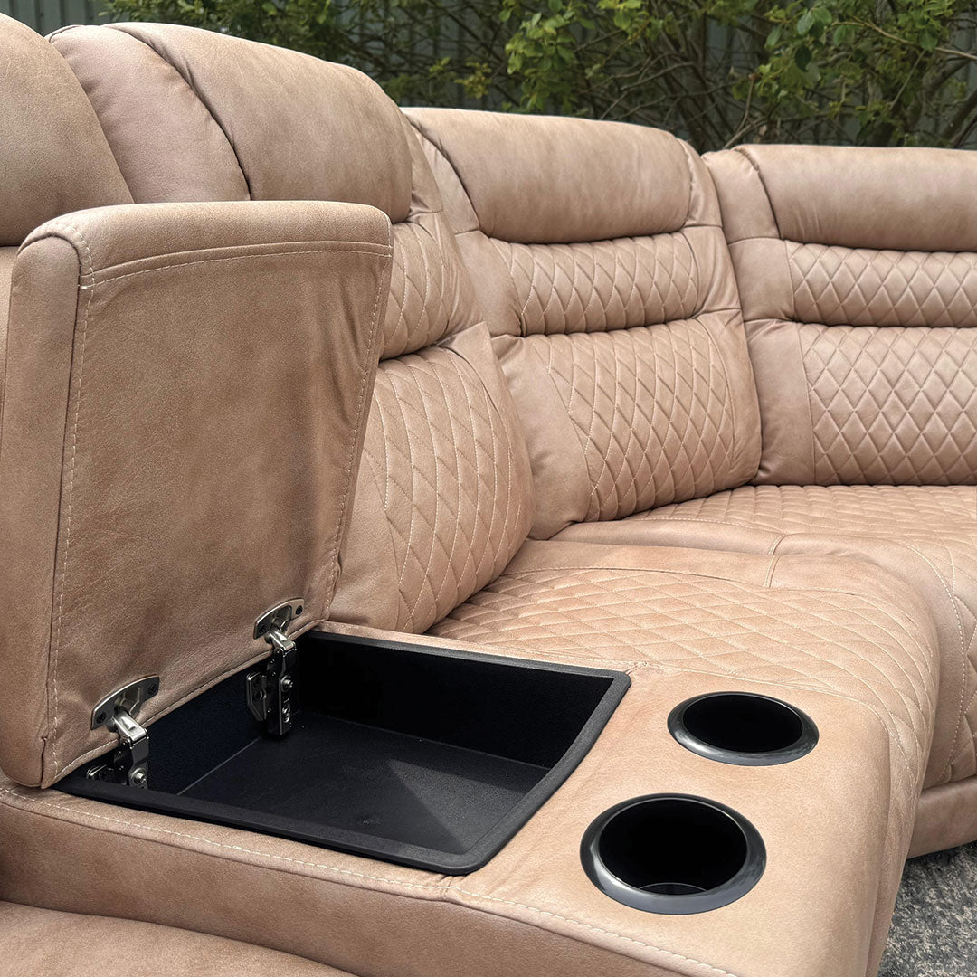 Halifax Leather Electric Recliner Corner Sofa(Black,Grey,Beige)-USB Ports/LED LIGHTS/CUP HOLDERS
