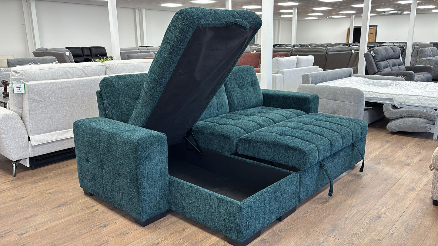 Milano Corner Sofa Bed with Storage (Available in Chenille Beige, Dark Grey or Teal)