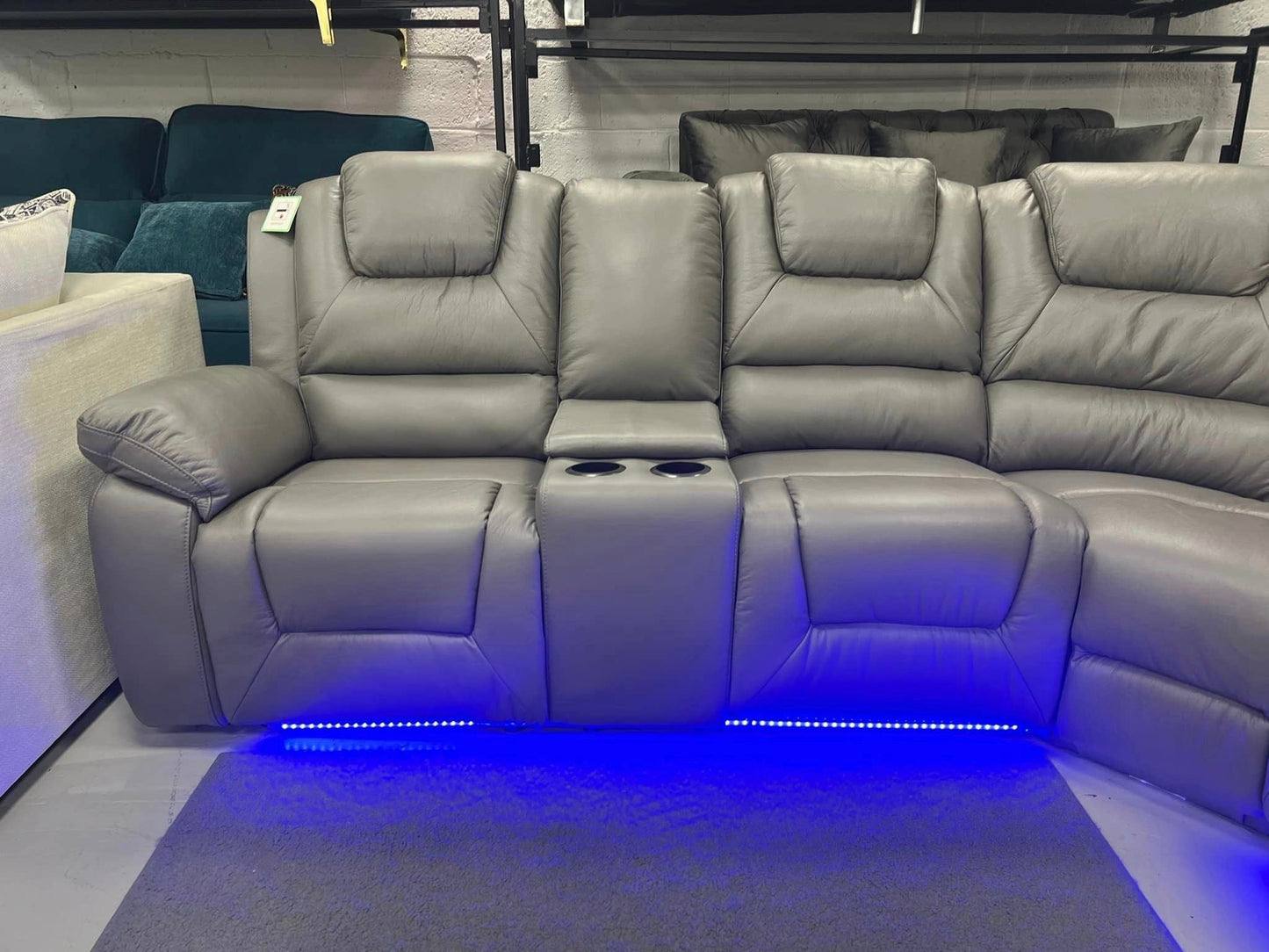 Oxford Leather Electric Recliner Corner Sofa with Cupholders, USB Charging Ports, LED Lights – Leather Corner Sofa