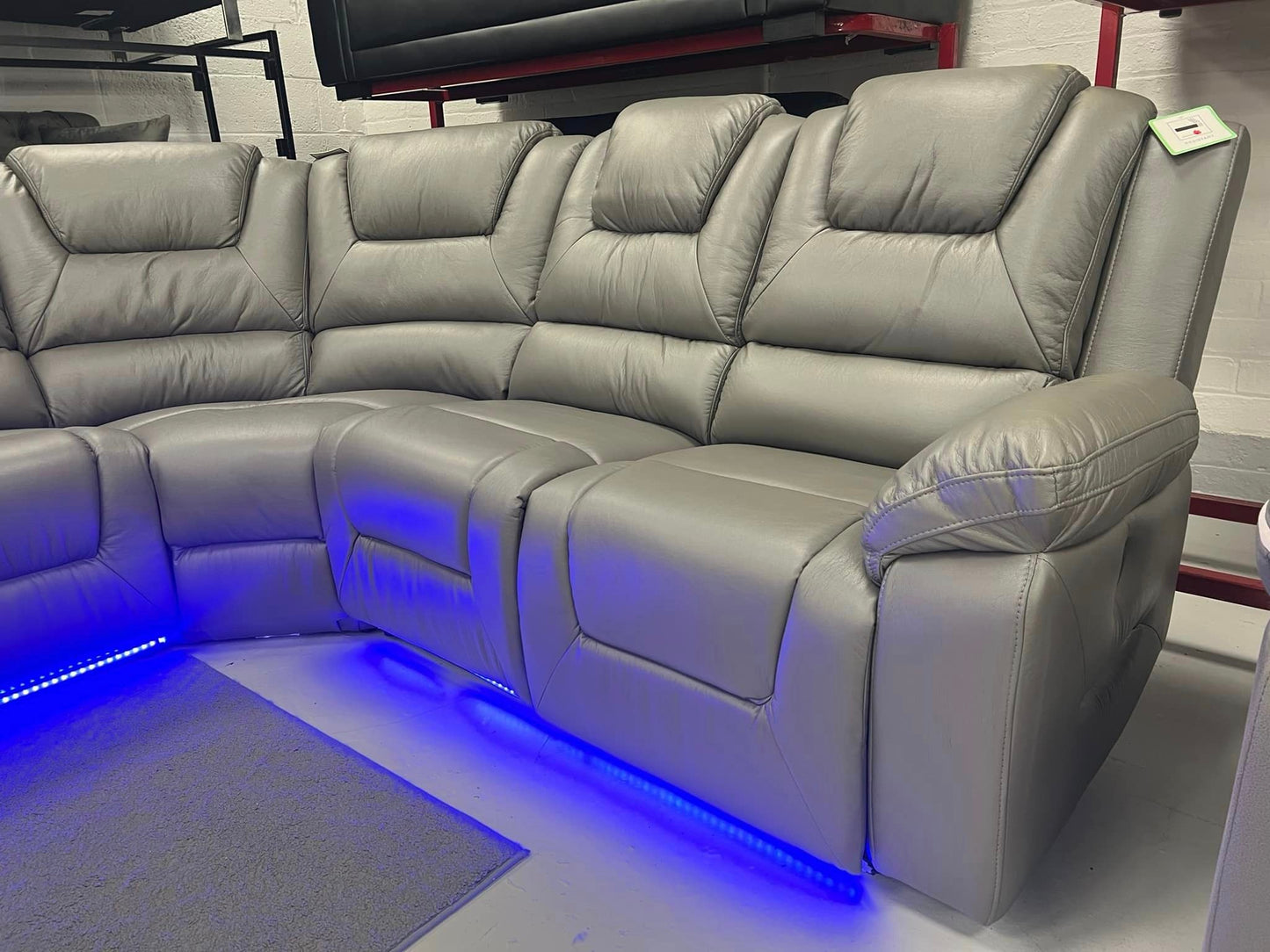 Oxford Leather Electric Recliner Corner Sofa with Cupholders, USB Charging Ports, LED Lights – Leather Corner Sofa