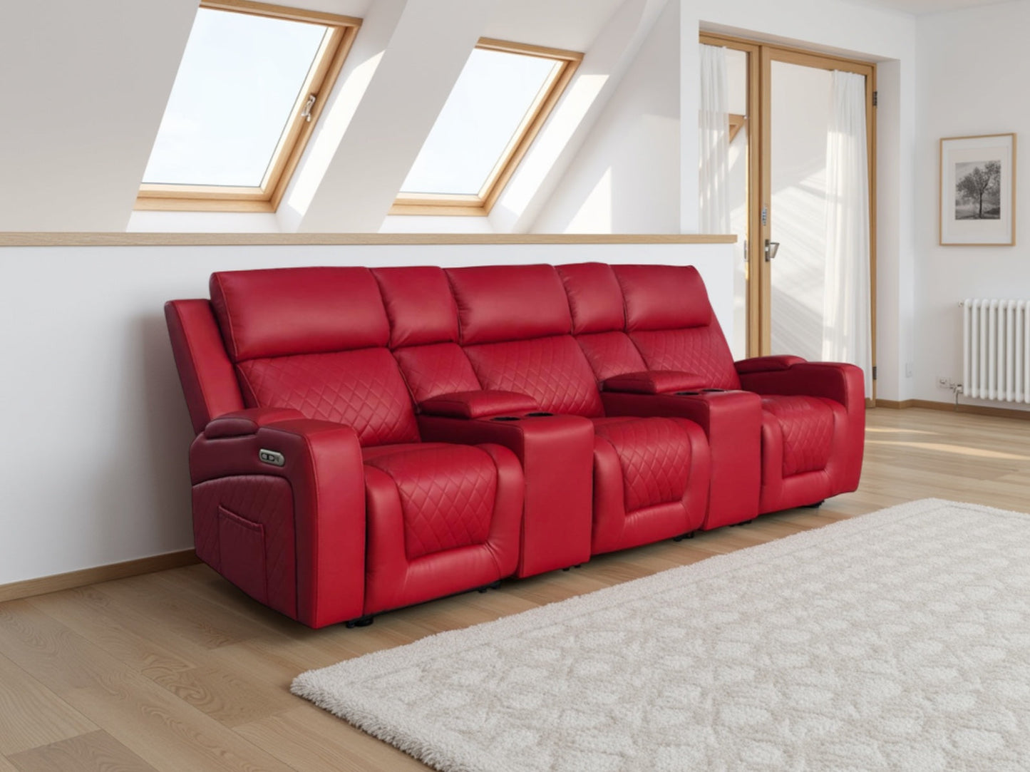 Napoli 3 Seat Electric Recliner Cinema Sofa (Available in Leather Black, Grey or Red)