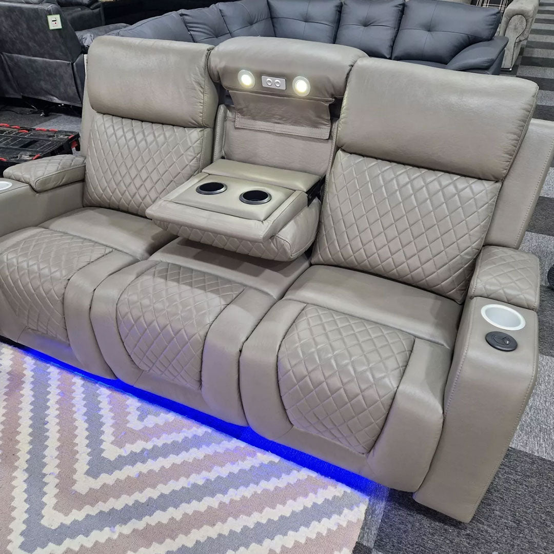 Florida Music Electric Recliners 3+2 Seater Leather Sofa (Black, Grey) Blutooth Speakers/LED LIGHTS/USB CHARGER