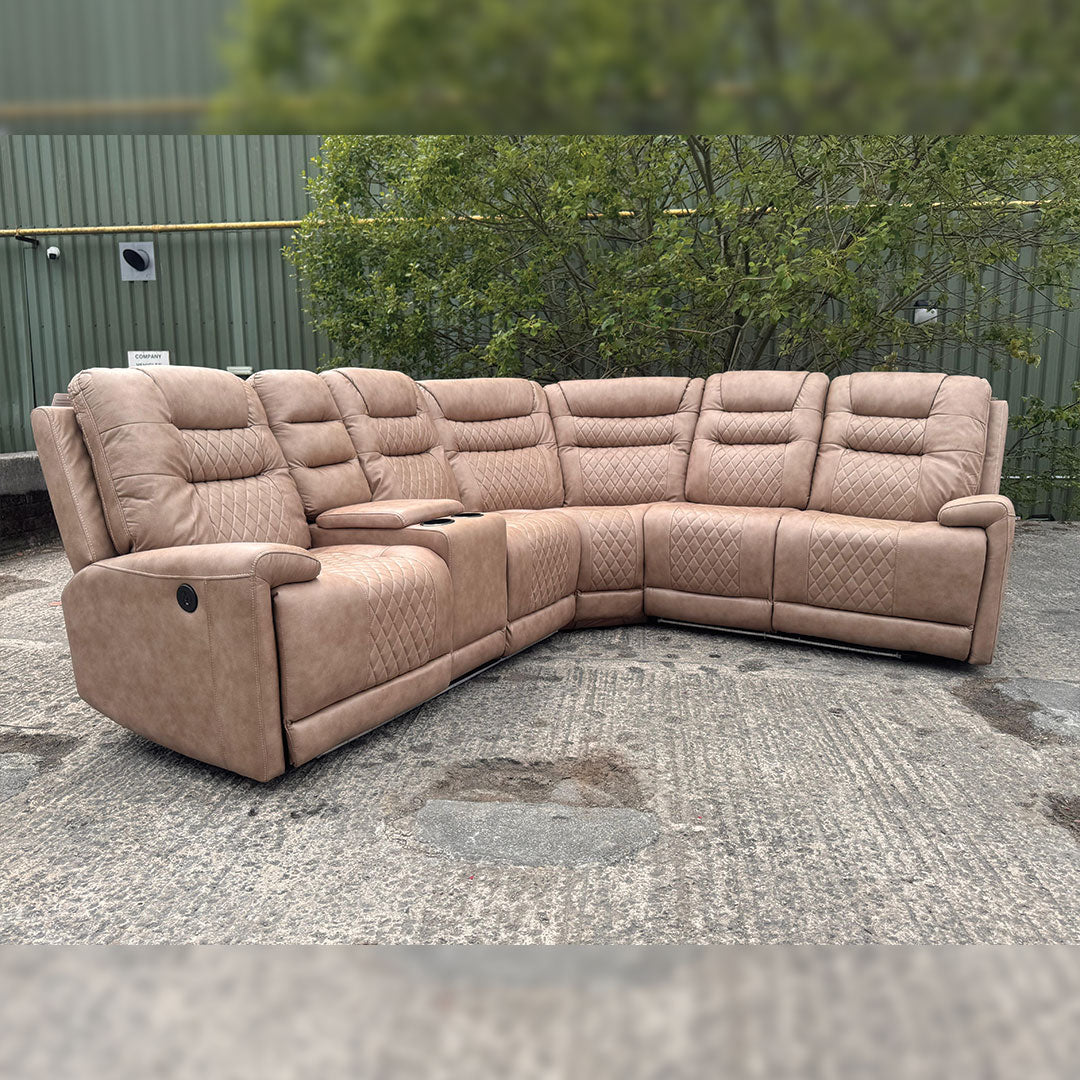 Halifax Leather Electric Recliner Corner Sofa(Black,Grey,Beige)-USB Ports/LED LIGHTS/CUP HOLDERS