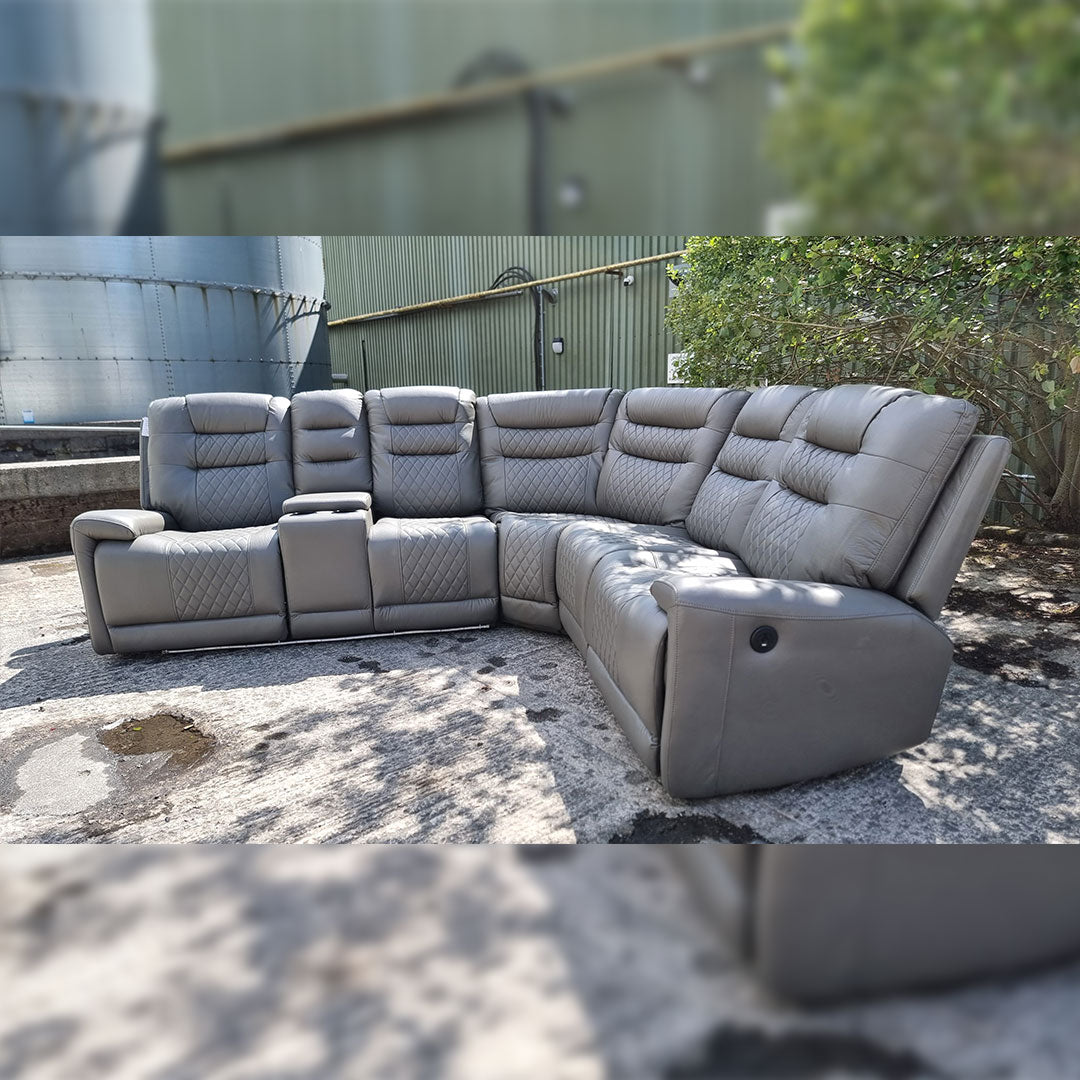 Halifax Leather Electric Recliner Corner Sofa(Black,Grey,Beige)-USB Ports/LED LIGHTS/CUP HOLDERS