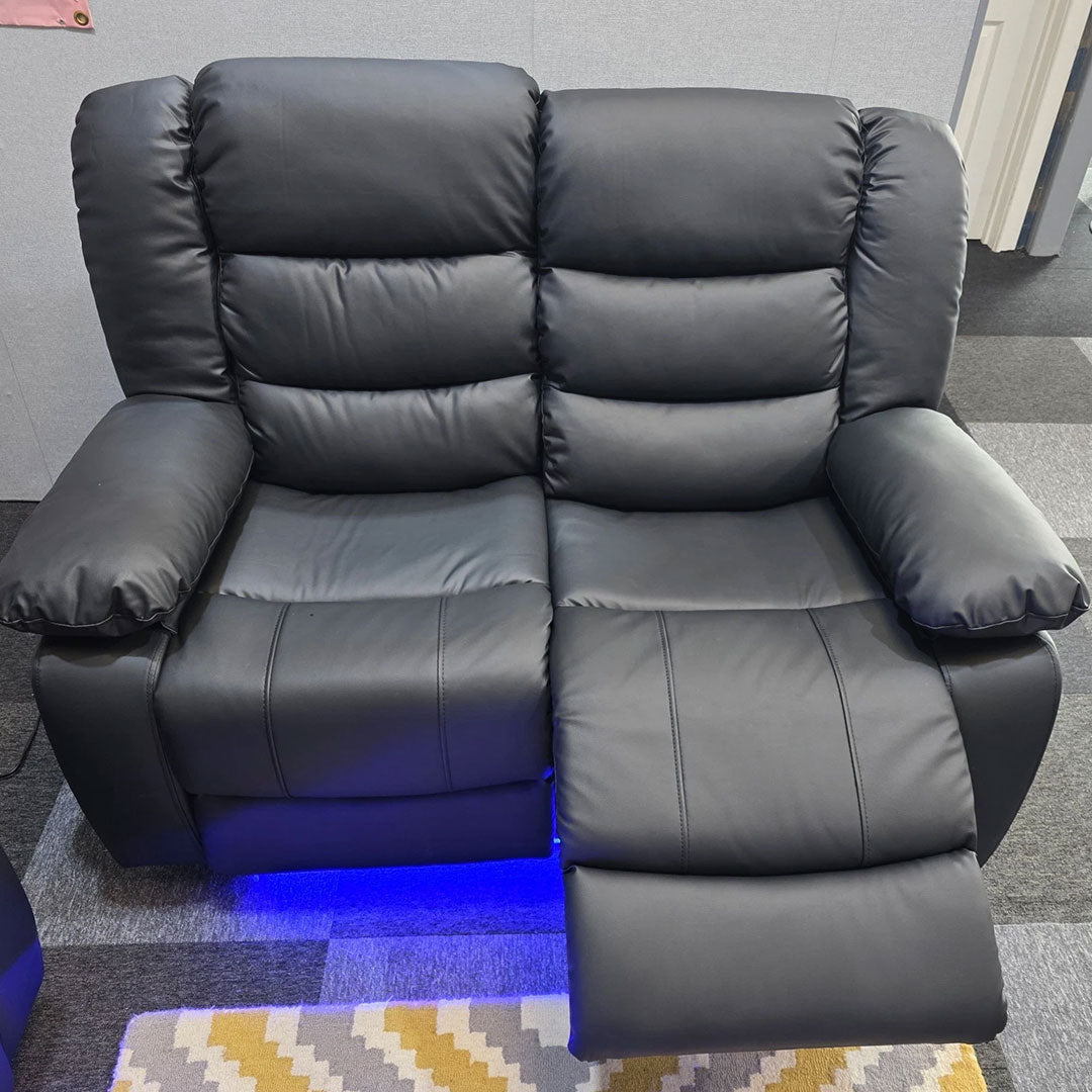 Roma Leather Electric Recliner Sofa with Cupholders - 3+2 Seater Sofa - Black , Grey(3+2 Seater)
