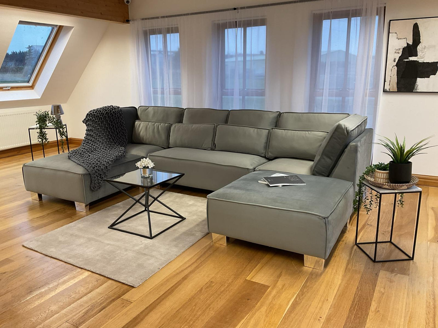 Belgravia U-Shape Sofa (Available in Plush Velvet Black, Cream or Grey)