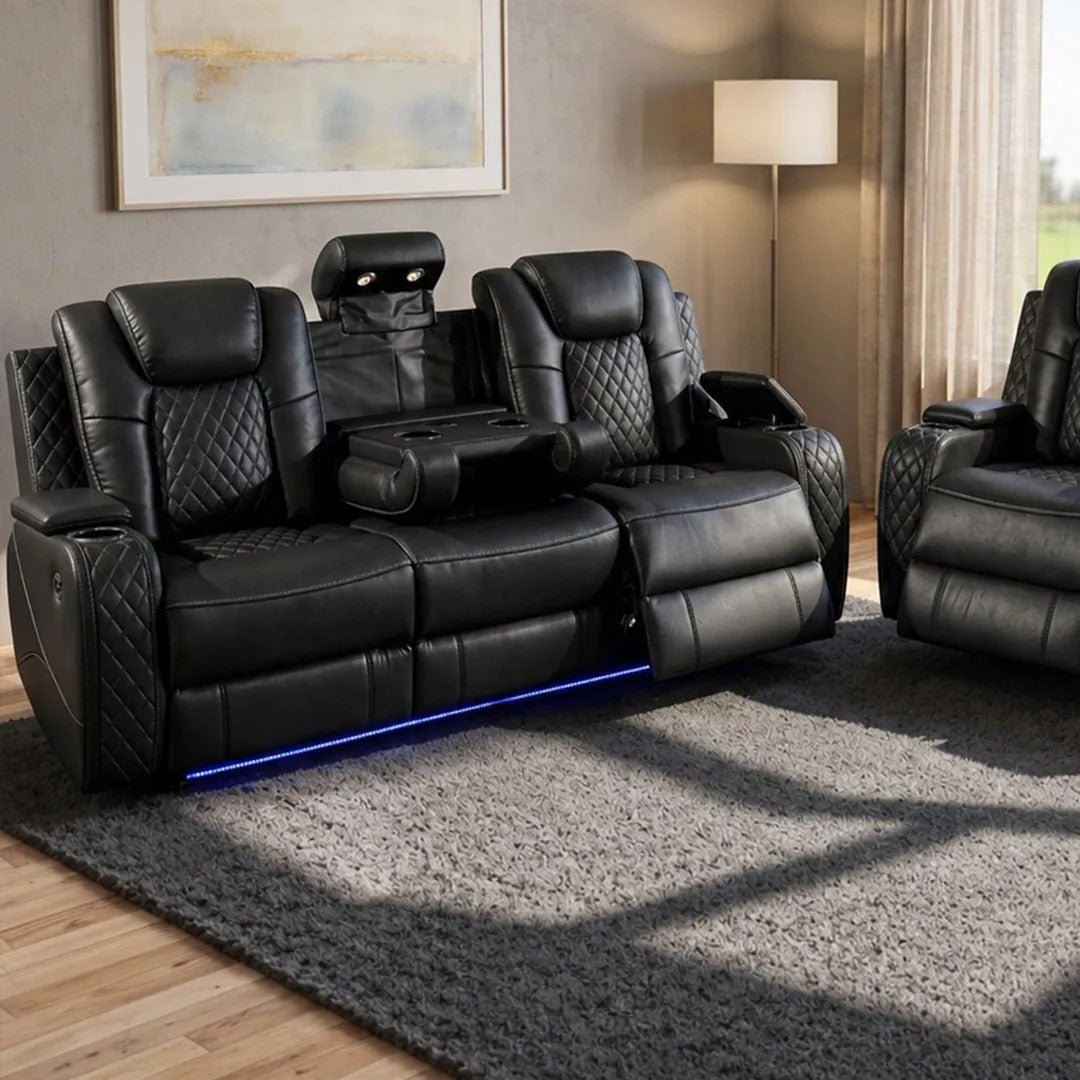 Emilay Premium Leather Electric Recliner Sofa – Luxury 3 and 2 Seater with Cooling Cupholders & Integrated Sound System