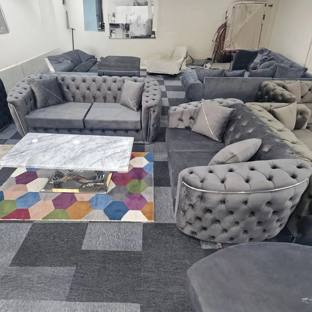 Toronto Chesterfield Sofa 3+2 Grey  & Silver