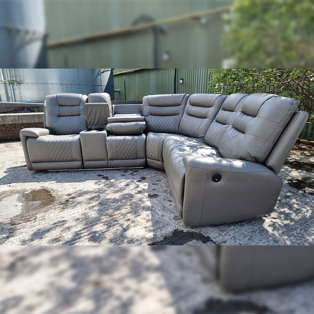 Halifax Leather Electric Recliner Corner Sofa(Black,Grey,Beige)-USB Ports/LED LIGHTS/CUP HOLDERS