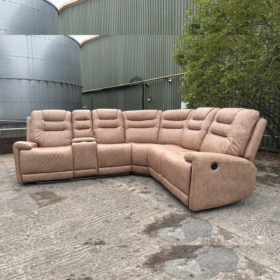 Halifax Leather Electric Recliner Corner Sofa(Black,Grey,Beige)-USB Ports/LED LIGHTS/CUP HOLDERS