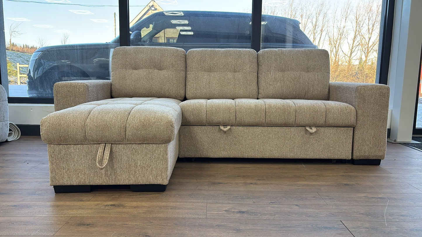 Milano Corner Sofa Bed with Storage (Available in Chenille Beige, Dark Grey or Teal)