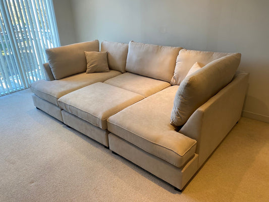 Westminster U-Shape/Cinema Sofa (Available in Plush Velvet Champagne, Plush Velvet Grey, Plush Velvet Black, Linen Beige, Linen Light Grey, Linen Charcoal, Boucle Cream or Boucle Grey)