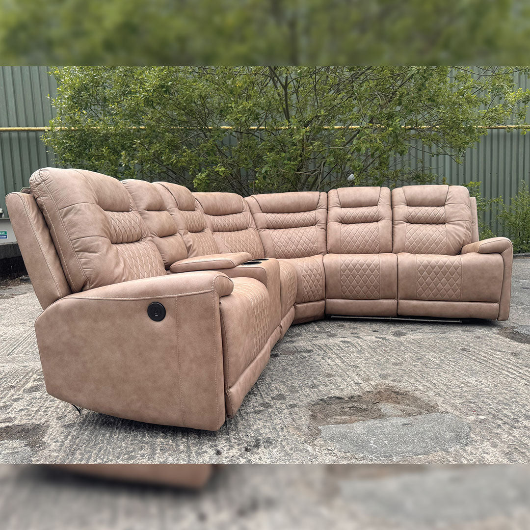 Halifax Leather Electric Recliner Corner Sofa(Black,Grey,Beige)-USB Ports/LED LIGHTS/CUP HOLDERS