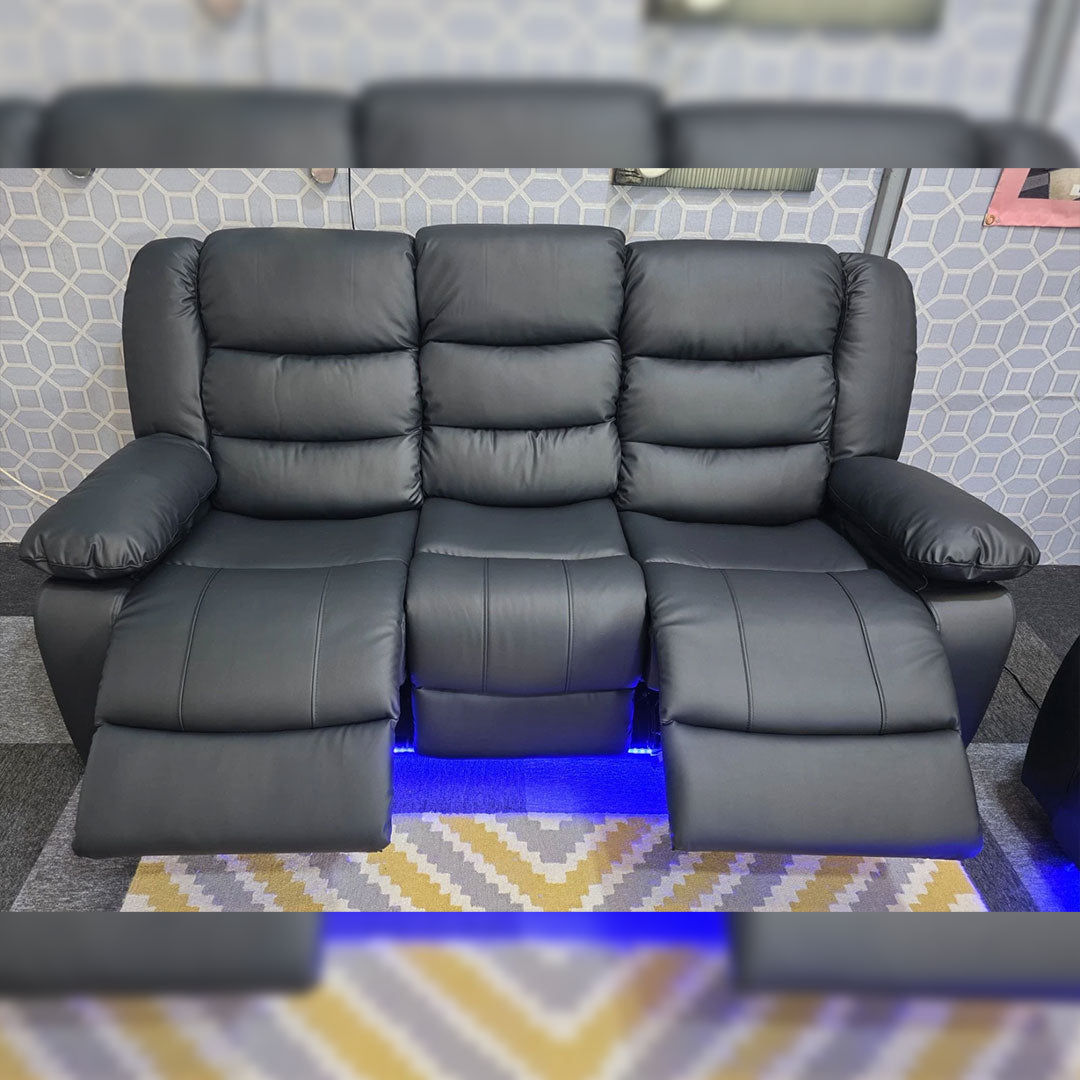 Roma Leather Electric Recliner Sofa with Cupholders - 3+2 Seater Sofa - Black , Grey(3+2 Seater)