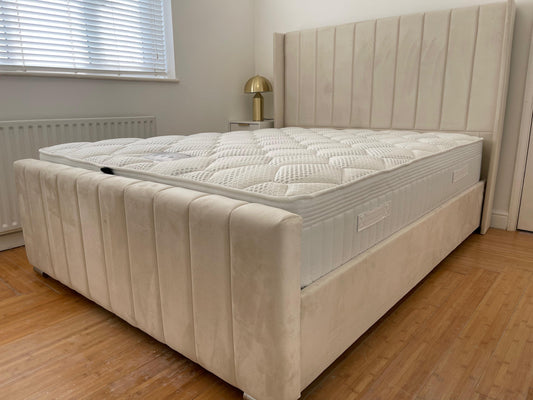 Zoe Winged Bed with Storage (Available in Plush Velvet Cream)