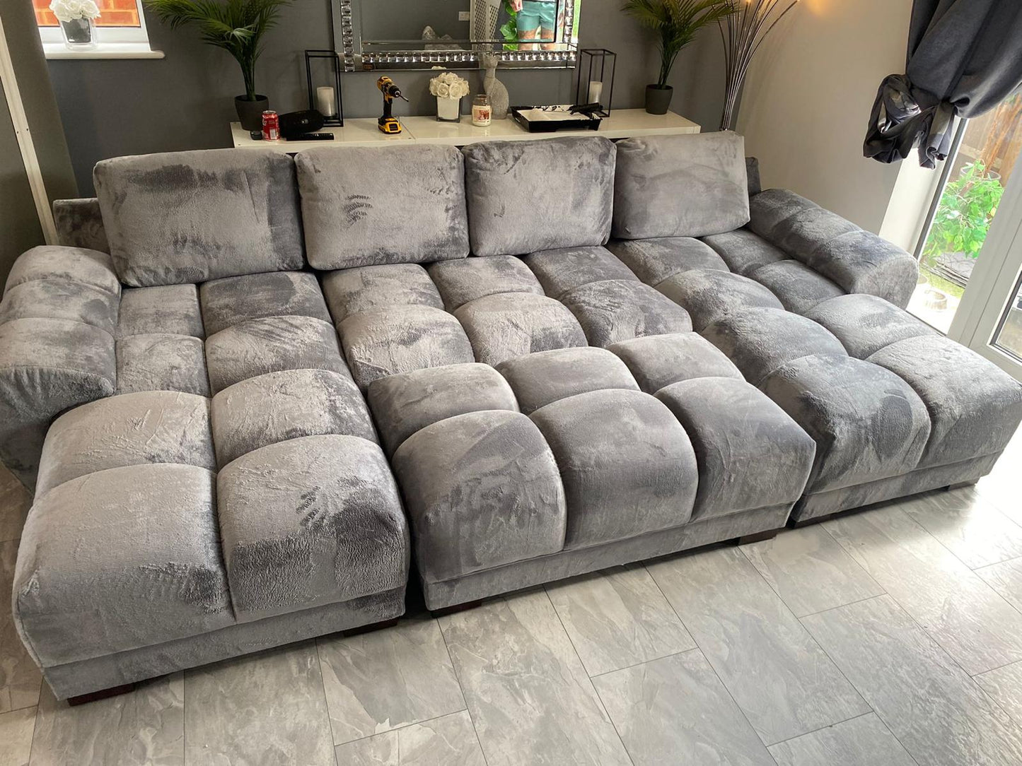 Stella U-Shape/Cinema Sofa (Available in Velvet Cream, Mocha or Grey)