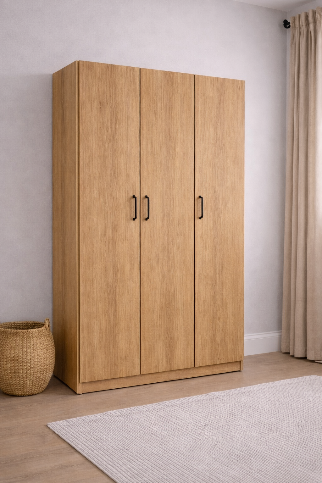 Economy 3 Door Wardrobe (Available in Light Grey, White, Oak or Dark Grey)